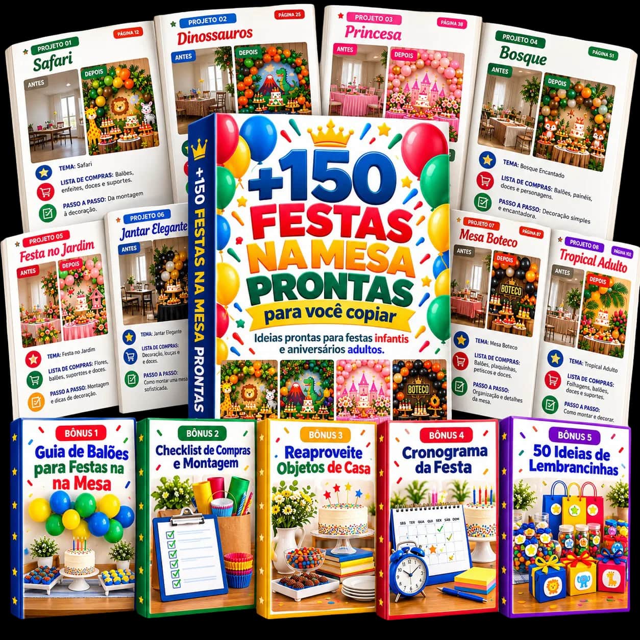 Guia +150 Festas na Mesa Prontas para Você Copiar com os 5 bônus do Pacote Completo