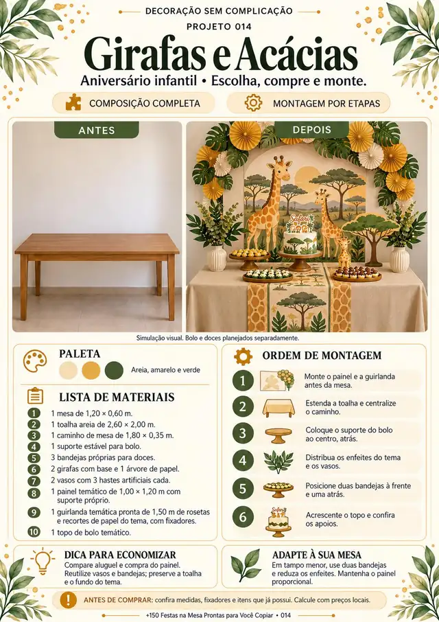 Projeto 014, festa com tema Girafas e Acácias: antes e depois, lista de materiais e custo estimado